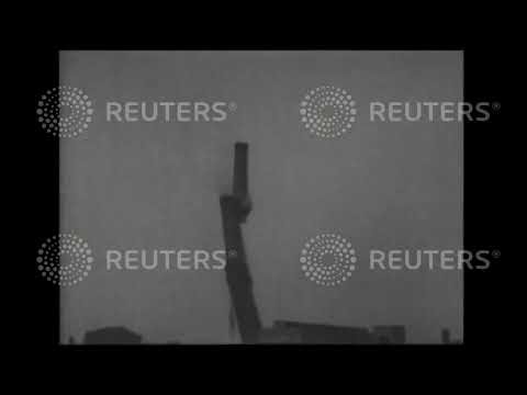 1929 USA: Chimney stack dynamited