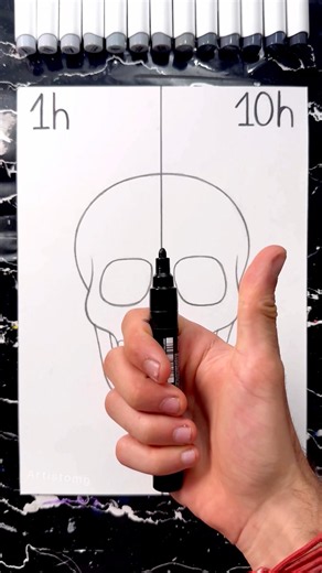 Drawing a Realistic Skull in 1h vs 10 hours! 💀