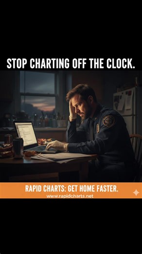 Stop charting off the clock. You didn’t sign up for EMS to spend hours behind a screen after your shift. Documentation is stealing your time. Burnout isn’t accidental — it’s built into broken systems. Rapid Charts was built by a real EMT for real EMTs. AI-assisted narratives. Faster documentation. Get home sooner. Stop wasting your life on paperwork. Go to www.rapidcharts.net #EMS #EMTLife #ParamedicLife #FirstResponder #EMSBurnout