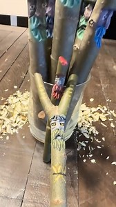 Ogham the Golden 🏰🏴‍☠️🧙🏻‍♂️🌳⚔️ his lore is mighty, but it shall be revealed at a later time. remember his name ☠️🌳⚔️ Hybrid-Willow cutting that was carved, painted and soon-to-be sealed. i thought it would be cool to propagate him in “golden water”, but i honestly think i’ll just swap it with regular tap water… #willowkingdom #willowspirit #willowtree #willow #tree #plants #garden #bonsai #propagation #nature #fantasy #wizard #ent #carving #whittling #woodworking #livingart | Wizard of Wil