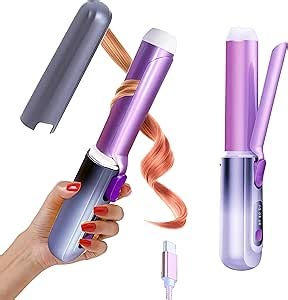 Cordless Curling Iron Rechargeable for Travel, Wireless Curling Wand -3-in-1 Hair Straightener Brush，4 Temperature 7000mah Battery Powered