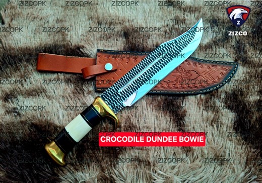 Crocodile Dundee Bowie Knife: 15" J2 Steel Forged Blade Survival Movie Prop With Micarta Brass Handle, Leather Sheath - Etsy