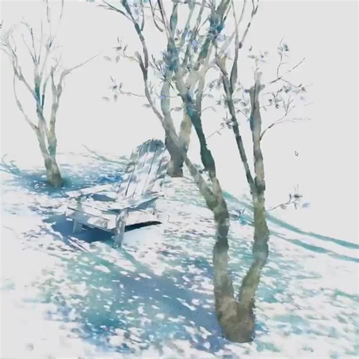 Art Director Gaku Tada added a new piece to a beautiful collection of watercolor-like 3D renders imagining a lonely wooden lawn chair surrounded by several bare trees. ( P.S. Want to learn Geometry… | The Blender Launchpad