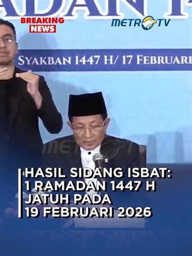Pemerintah resmi menetapkan 1 Ramadan 1447 Hijriah jatuh pada Kamis, 19 Februari 2026, Selasa (17/2). #tiktokmetrotv #metrotv #beritaviral #beritaterkini #viral #fyp #sidangisbat #pemerintah #ramadan #idulfitri