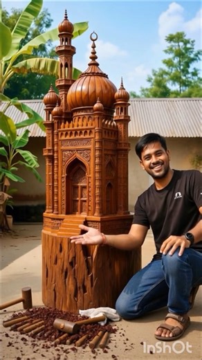 Amazing Wooden Mosque Carving From Tree Log | Hand Carving Masterpiece #shorts #ai #anowarartistai