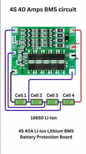 How to connect 4S 40A Lithium Ion BMS #bms #diy #electronic #battery