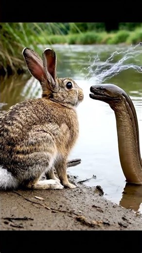 Electric Eel vs Cottontail Rabbit on the a calm, wide, meandering river