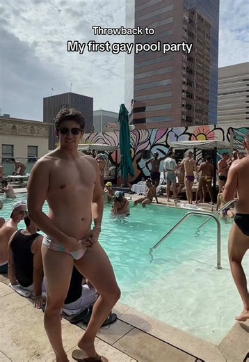Throwback to a fun pride pool party in July! Summer may have ended, but fall Jacuzzi season is here. Check out @BANG Miami for my favorite swimwear 🔗in bio! #speedo #prideparty #gaytiktok #splishsplash #fypシ゚viral