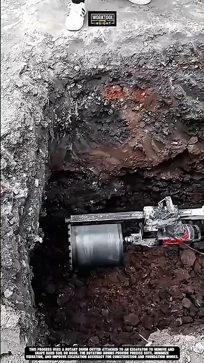 Excavating hard soil using Work tool rotary drum cutter