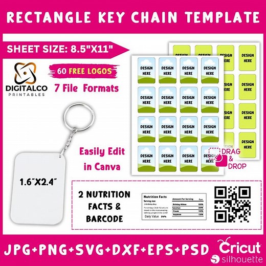 Rectangle Keychain Sublimation Template: Editable Canva Design (digital Download) - Etsy