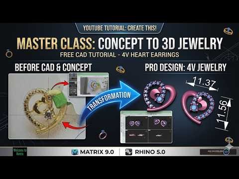 How to Design 3D Heart Earrings in Matrix 9.0 & Rhino 5.0 | Jewelry CAD Tutorial