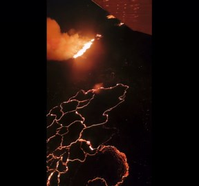 Flying Over Sundhnukagigar Volcano Eruption