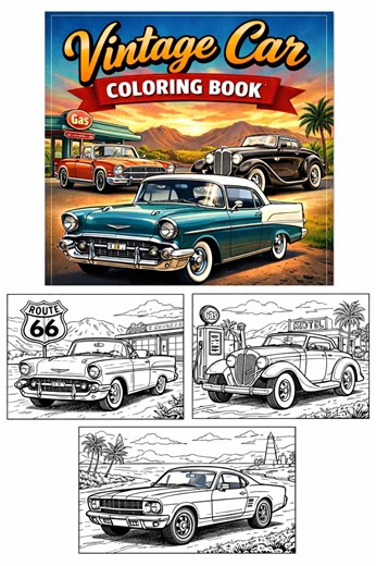 Vintage Cars Coloring Book - Etsy