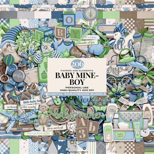 Baby Boy Digital Scrapbook Collection, Baby Journals, Memory Books and Nursery Decorations - Etsy