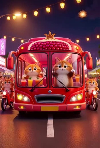 Night Carnival Drive with Dancing Cats and 3D Animation