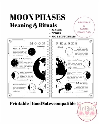 Moon Phases Meanings,rituals, A5 Printable,digital Journal Pages, PDF & JPG, Goodnotes Compatible - Etsy