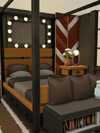 Industrial style bedroom idea ✨🌿 #sims4build #sims4buildinginspo #sims4 #sims4tok #sims4buildingtips sims4decor simshousebuild sims4home sims4building sims4decorate roomidea