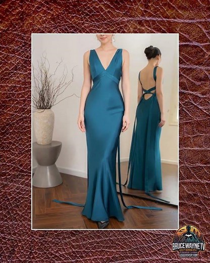 Robe Soirée Longue Bleu Lac Dos Nu Bretelles Élégante