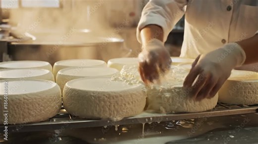 Artisan cheese making process food production in a commercial kitchen