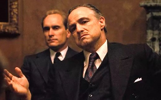 教父：教父与各大家族的会面， 马龙·白兰度神演技（经典剪辑）