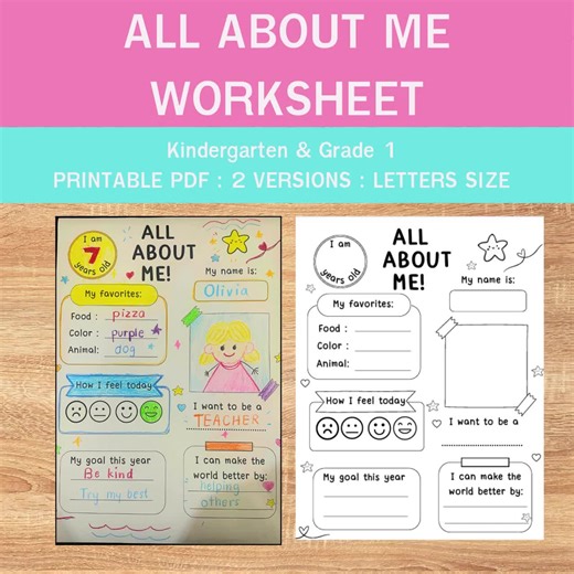 All About Me Worksheet: Kindergarten First Day Activity (printable PDF Letter Size) - Etsy UK