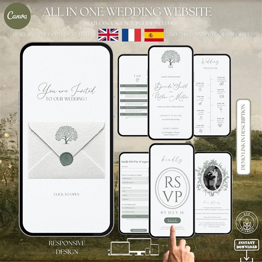 Tree of Life Wedding Website Template, Clickable RSVP, Multilingual (canva Editable, Digital Download) - Etsy