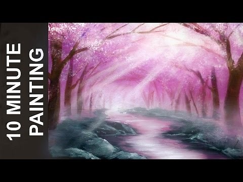 Painting a Cherry Blossom Tree Forest with Acrylics in 10 Minutes!