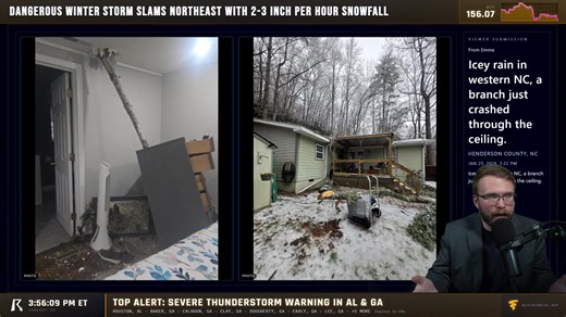 Freezing rain is causing trees to snap and crash into homes in Western North Carolina. This ice storm is dangerous. We are tracking the impacts across the East Coast LIVE right now. Tune into the stream to see how much more ice and snow is on the way. https://www.youtube.com/watch?v=Pfac1KNtU2A | Ryan Hall, Y'all