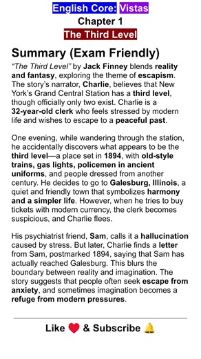 The Third Level Class 12 Summary, One Shot, Explanation, English Vistas Chapter 1 Quick Revision