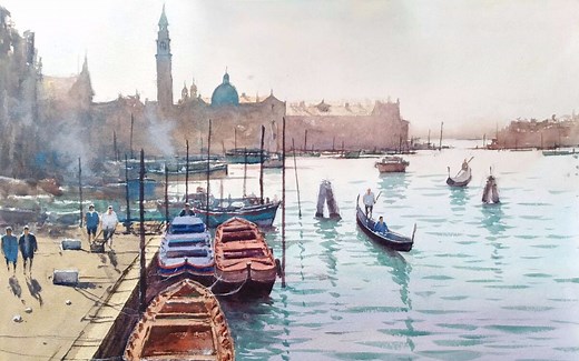 【水彩】传统风格水彩临约瑟夫威尼斯水彩风景过程