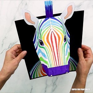Zebra 3D portraits! Make yours realistic or give it zany rainbow colours. https://www.thecrafttrain.com/3d-zebra-craft/ | The Craft Train