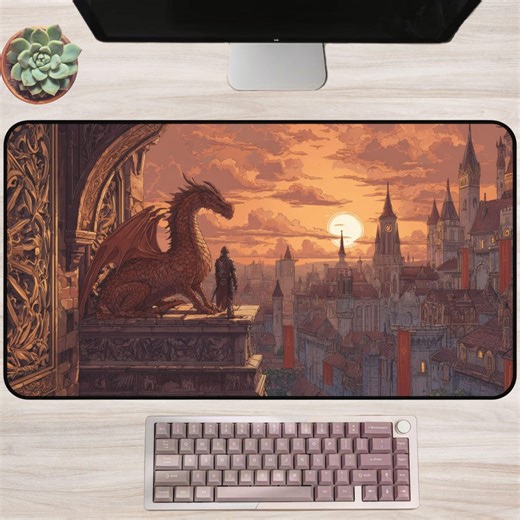 Dragon Citadel Desk Mat: Medieval Fantasy Cityscape Illustration, Epic Gamer Office Decor - Etsy
