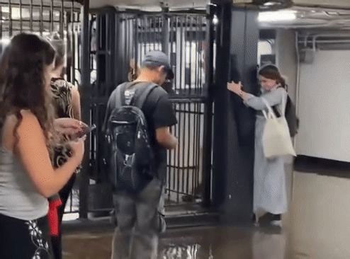 Travellers Cling to Gates as Flash Flood Swamps Subway Station