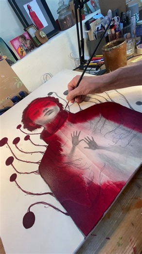 Creating Art with Red Ink and Graphite on Wood