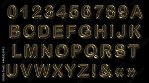 Gold alphabet. 3d. Volumetric rounded font playing with gold. Animated letters to be assembled into an inscription.
