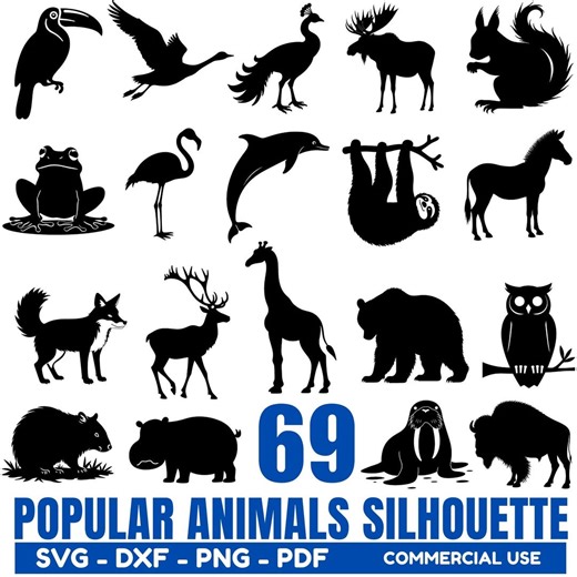 Popular Animal Silhouette Svg Png Pdf & Dxf Bundle for Cricut Crafts Instant Downloads - Etsy