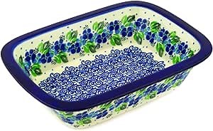 Polmedia Polish Pottery Authentic Polish Pottery Rectangular Baker in Blue Phlox Design Handmade in Bolesławiec Poland by Ceramika Artystyczna + Certificate of Authenticity
