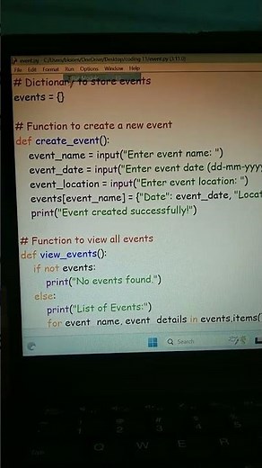python program related to event management #coding #python #pythonprogram #viral #idle