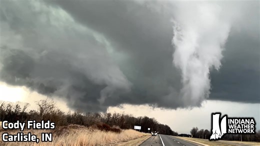 LATE NIGHT CREW! Who wants to watch something cool? Thursday evening, one of our storm chasers in Indiana was able to get up close and personal with what was later confirmed as an EF-0 tornado near Carlisle, IN. This video shows the rapid, intense motion of the rotating part of a thunderstorm that we call the “wall cloud” - this is where tornadoes develop. While you can’t make out a full condensed tornado, you can certainly tell just how mean this storm was. | Michigan Storm Chasers