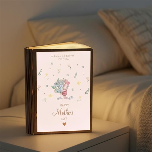 Winnie the Pooh Piglet Book Lamp, Piglet Flower Bouquet Mother's Day Art, Cute Pooh Mom, LED Foldable Book Lamp, Disney Night Light - Etsy