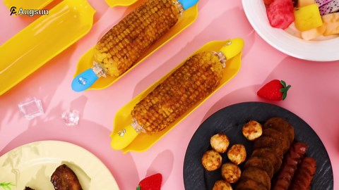 AUGSUN Corn Cob Holders Kit - Includes 10 Fun Face Holders, 5 Trays, and Butter Spreader for Home BBQ, Parties, Camping