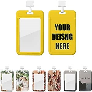 Custom Badge Holder Lanyard ID Card Holder Case, Personalized ID Badge Holders with Photo for Office Worker Men and Women, Gold, Vertical