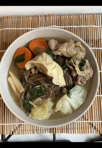 nabe soba season w/ sweet potato dashi broth and assorted seasonal veggies #cooking #fyp #japanese #nabe #thanksgiving