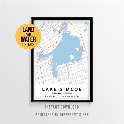 Lake Simcoe Map Poster, Printable Ontario Lake House Decor (instant Download) - Etsy UK