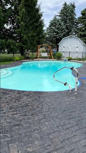 Pool Deck Before & After — Antiquing Stamped Concrete Stain Black Faux Paver