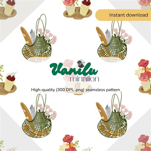 French Market Seamless Pattern PNG | Picnic Fabric & Surface Design (digital Download) - Etsy