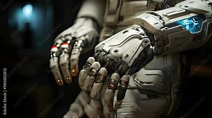 Modern high-tech medical cybernetic bionic hand prostheses, artificial substitutes for damaged or missing upper limbs