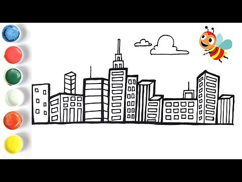 Easy Drawing for Kids | How to Draw and Paint City Buildings