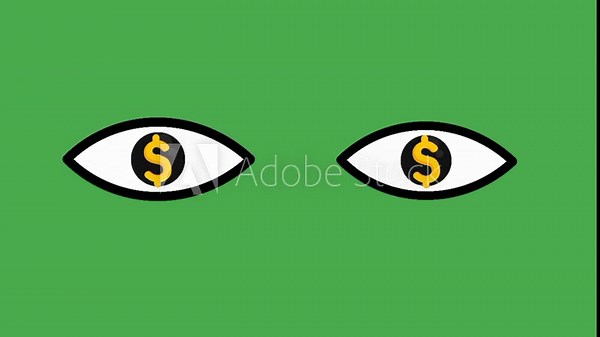 Animated blinking money eye with dollar icon on the lens, showing expressive cartoon emotion of greed, excitement, and happiness. Perfect for finance themes, money concepts, economy visuals