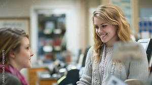 Bank teller assisting a customer at a counter, showcasing personalized banking services.